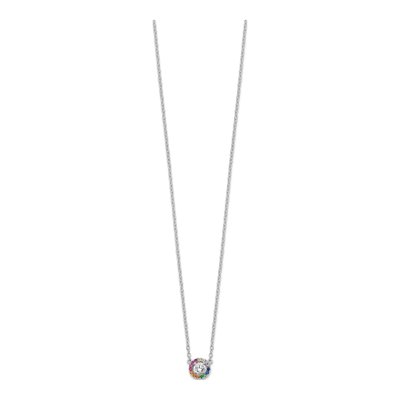 Sterling Silver CZ Colorful Circle Pendant Necklace – view 3