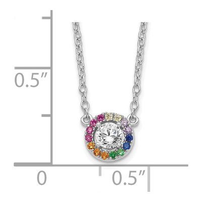 Sterling Silver CZ Colorful Circle Pendant Necklace – view 4