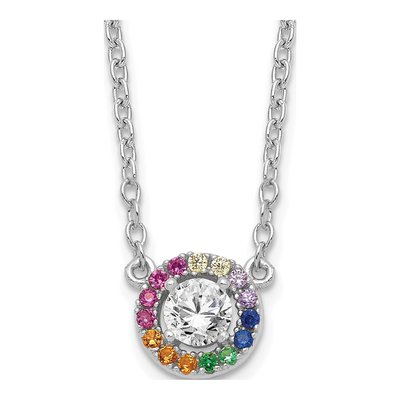Sterling Silver CZ Colorful Circle Pendant Necklace