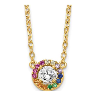 Gold-Plated Sterling Silver CZ Circle Pendant Necklace
