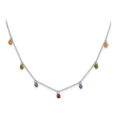 Sterling Silver CZ Multi-Color Dangle Necklace