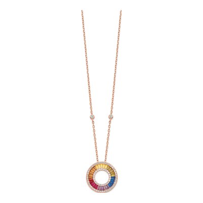 Rose Gold-Plated Sterling Silver CZ Circle Pendant Necklace – view 3