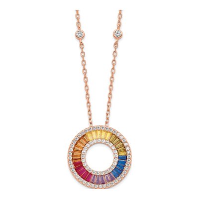 Rose Gold-Plated Sterling Silver CZ Circle Pendant Necklace