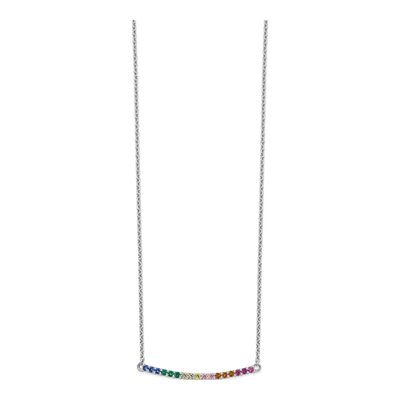 Sterling Silver CZ Rainbow Curved Bar Necklace – view 3