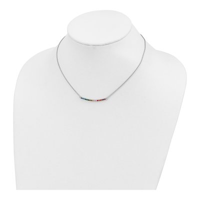 Sterling Silver CZ Rainbow Curved Bar Necklace – view 5