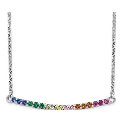 Sterling Silver CZ Rainbow Curved Bar Necklace