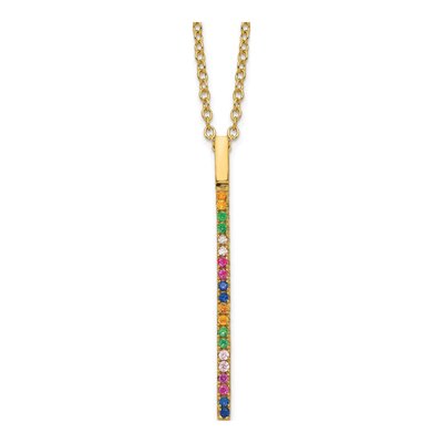 Gold-Plated Sterling Silver CZ Vertical Bar Necklace