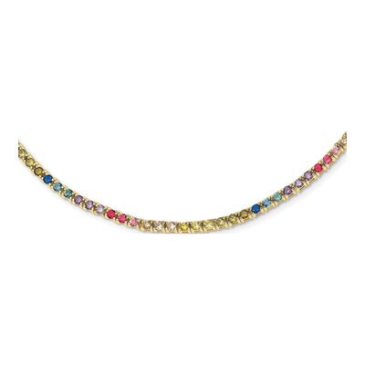 Gold-Plated Sterling Silver CZ Colorful Necklace