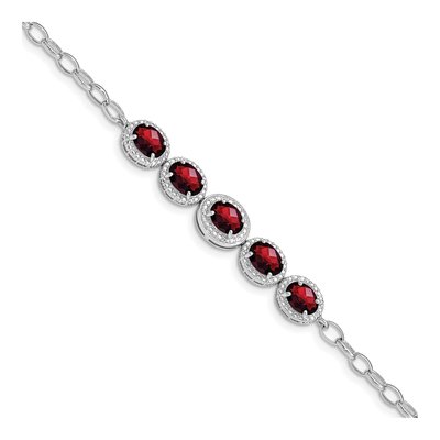 Sterling Silver Garnet Rhod-Plat Bracelet