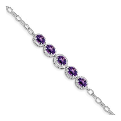 Sterling Silver Amethyst Rhod-Plat Bracelet