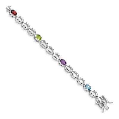 Sterling Silver Amethyst & Swiss Blue Topaz Multi-Gemstone Bracelet