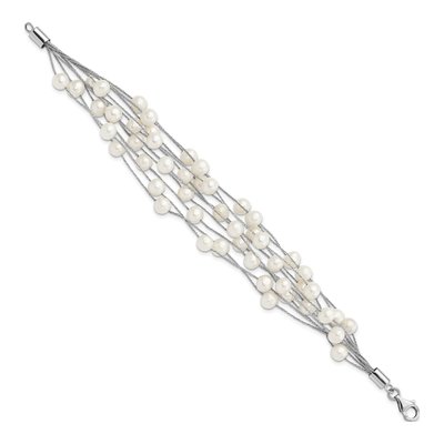 Sterling Silver Freshwater Cultured Pearl Multi-Strand Bracelet – view 2