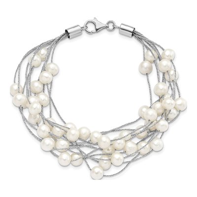 Sterling Silver Freshwater Cultured Pearl Multi-Strand Bracelet – view 3