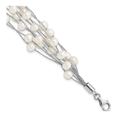 Sterling Silver Freshwater Cultured Pearl Multi-Strand Bracelet