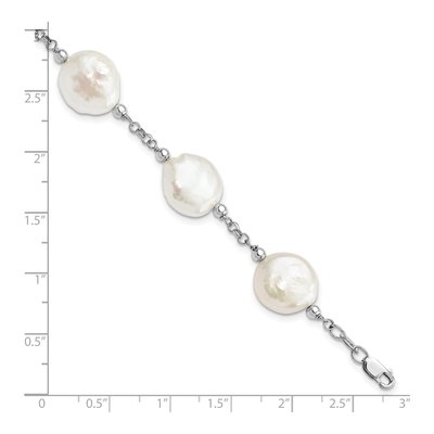 Sterling Silver Freshwater Cultured Pearl Coin Station Bracelet – view 3
