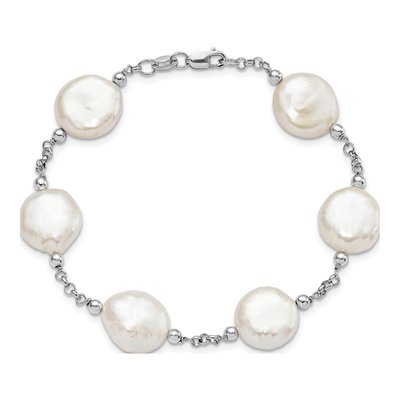 Sterling Silver Freshwater Cultured Pearl Coin Station Bracelet – view 4