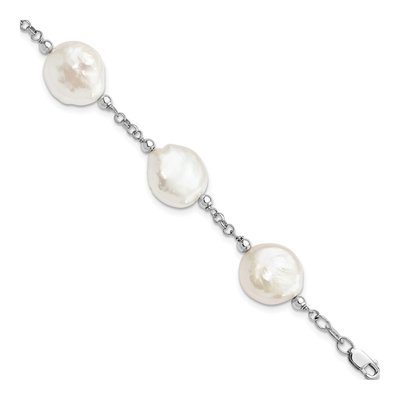 Sterling Silver Freshwater Cultured Pearl Coin Station Bracelet