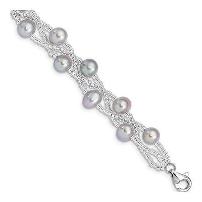 Sterling Silver Grey Freshwater Cultured Pearl Bracelet