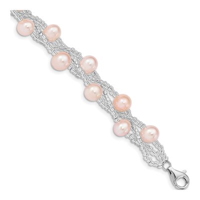 Sterling Silver Pink Freshwater Cultured Pearl Bracelet