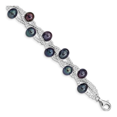 Sterling Silver Black Freshwater Cultured Pearl Bracelet