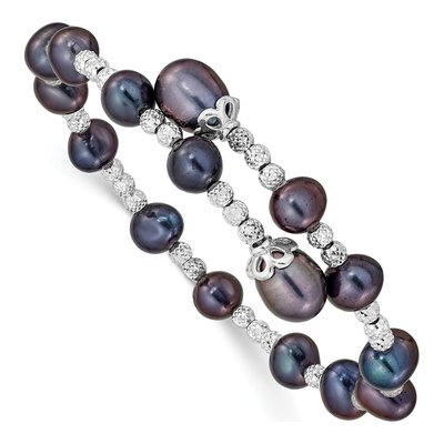 Sterling Silver Black Freshwater Cultured Pearl Wrap Bangle Bracelet