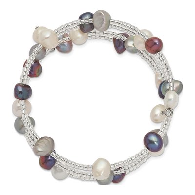Black, Grey & White Baroque Pearl 3-Row Wrap Bracelet – view 2