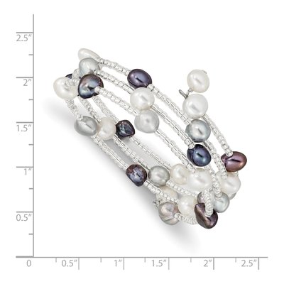 Black, Grey & White Baroque Pearl 3-Row Wrap Bracelet – view 3