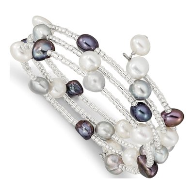 Black, Grey & White Baroque Pearl 3-Row Wrap Bracelet