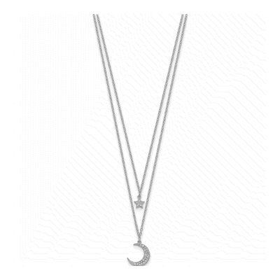 Sterling Silver CZ Star Moon Layered Necklace – view 3