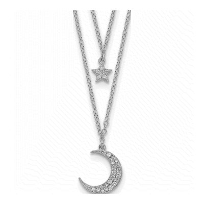 Sterling Silver CZ Star Moon Layered Necklace