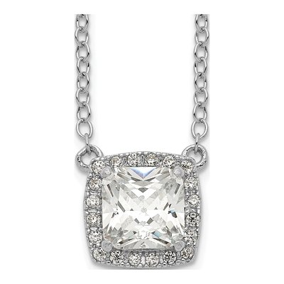 Sterling Silver Square CZ Halo Pendant Necklace