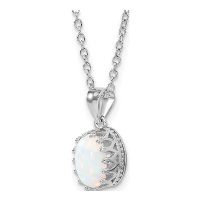 Sterling Silver Lab-Created Opal Polish Oval Pendant Necklace – view 6