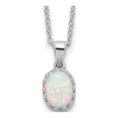 Sterling Silver Lab-Created Opal Polish Oval Pendant Necklace