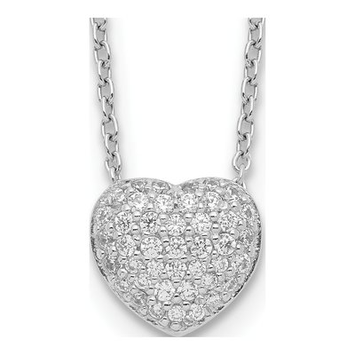 Sterling Silver CZ Heart Pendant Necklace