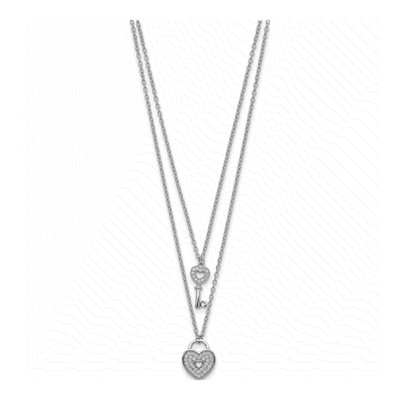 Sterling Silver CZ Heart Lock Key Pendant Necklace – view 3