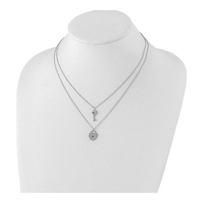 Sterling Silver CZ Heart Lock Key Pendant Necklace – view 5