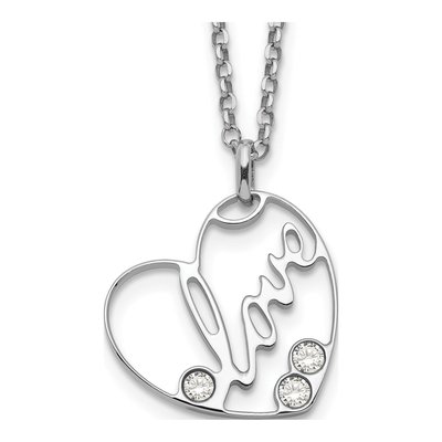 Sterling Silver CZ LOVE Heart Pendant Necklace