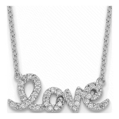 Sterling Silver CZ LOVE Pendant Necklace