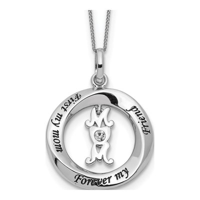 Sterling Silver CZ Mom Friend Pendant Necklace