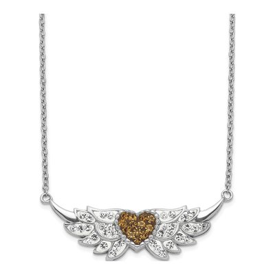 Sterling Silver Enamel Crystal Heart Wings Pendant Necklace