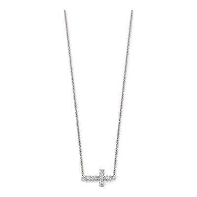 Sterling Silver CZ Sideways Cross Pendant Necklace – view 3