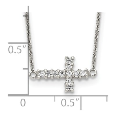 Sterling Silver CZ Sideways Cross Pendant Necklace – view 4