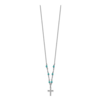 Sterling Silver CZ Cross Turquoise Pendant Necklace – view 4