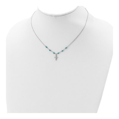 Sterling Silver CZ Cross Turquoise Pendant Necklace – view 5