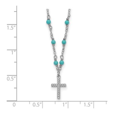 Sterling Silver CZ Cross Turquoise Pendant Necklace – view 6