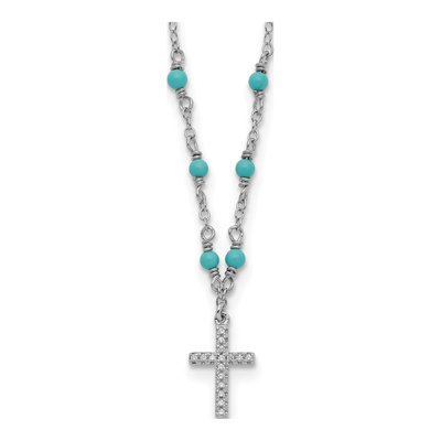 Sterling Silver CZ Cross Turquoise Pendant Necklace