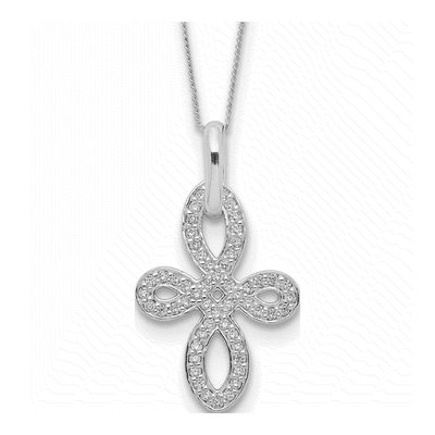 Sterling Silver CZ Cross Pendant Necklace
