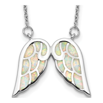 Sterling Silver Opal Wings Pendant Necklace