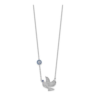Sterling Silver Blue Clear CZ Dove Pendant Necklace – view 3