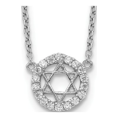 Sterling Silver CZ Star of David Pendant Necklace